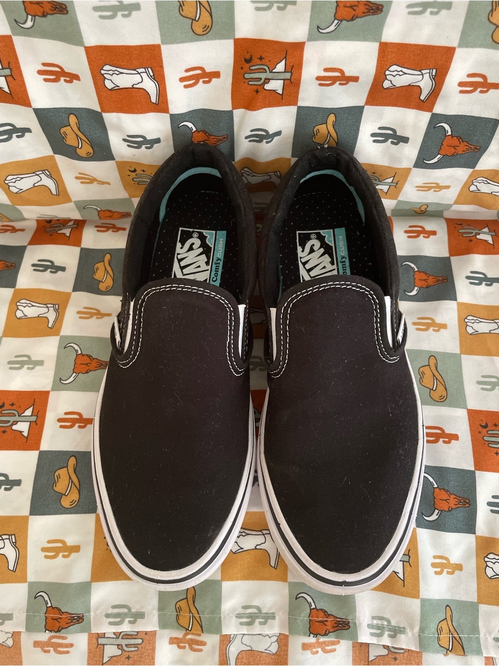 Vans ComfyCUSH Black Slip-On Canvas Sneakers with White Trim - Picture 2 of 10